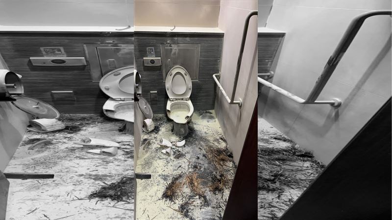 台北捷運大安森林公園站、善導寺站，其男廁中遭人縱火。（圖／翻攝畫面）