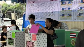 曼谷選民赴投票所投票泰國8日舉行大選，曼谷投票所一早湧現投票人潮。圖為選民將選票投入票匭。中央社記者李宗憲曼谷攝　115年2月8日