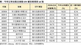 今年以來台股主被動 ETF 績效表現前10強。（圖／CMoney）