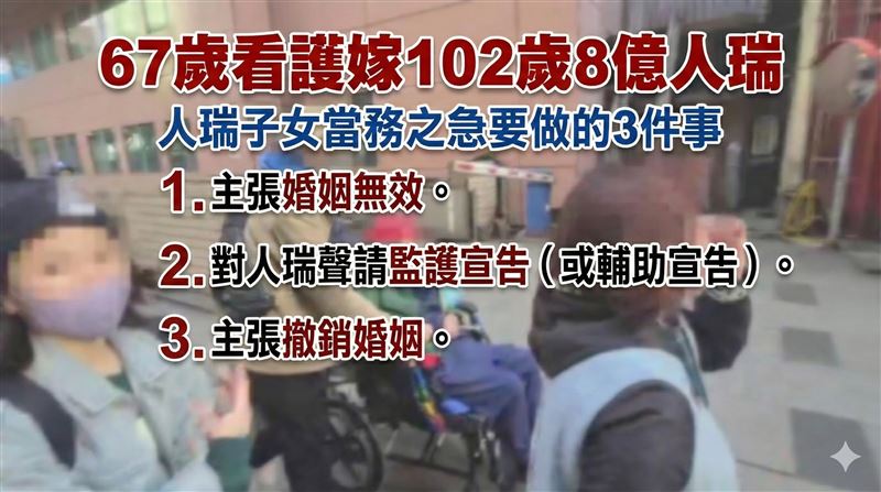 看護嫁8億人瑞成繼母！知名律師顏瑞成分析：看護恐非真愛、可能觸及刑法3大罪，還害到戶政人員。（圖／三立新聞網專題中心製圖）