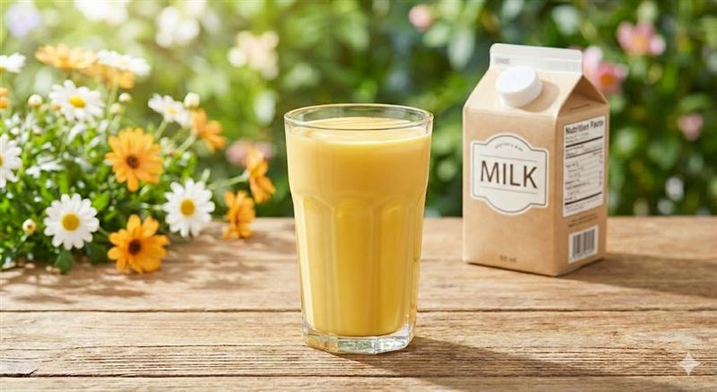 營養師指出，部分市售果汁調味乳是化學合成，沒有果汁成分。（示意圖／AI生成）