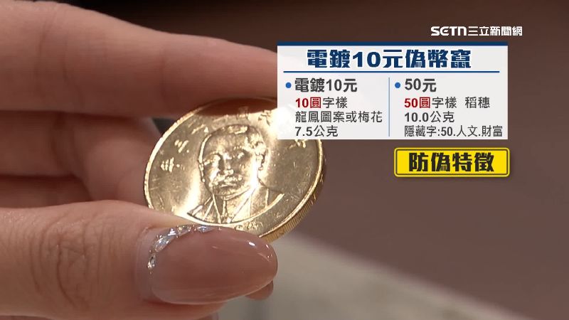 10元、50元能透過轉動，顯現的隱藏字樣