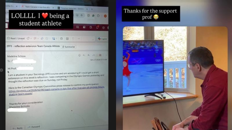 史基扎絲（Madeline Schizas）寄信請求可以延遲交作業，還放上教授看比賽的照片。（圖／取自maddieschizas IG）