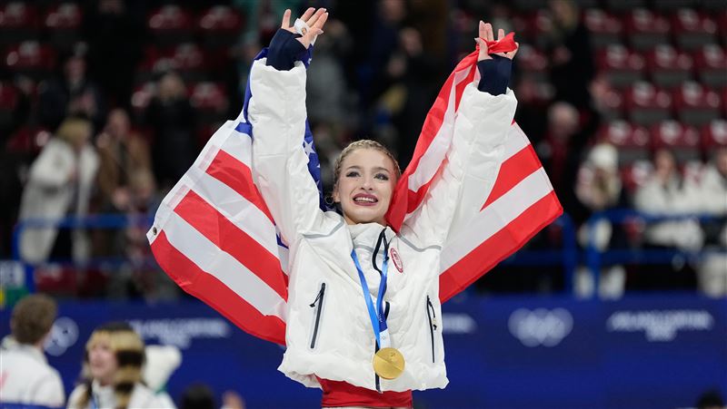 美國花滑女將葛倫（Amber Glenn）比賽曲目陷入版權糾紛。（圖／美聯社／達志影像）