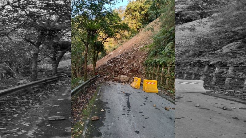 福山植物園聯外道路4.9公里處，邊坡發生大量土石崩塌。（圖／翻攝畫面