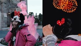 女星「鬼鬼」吳映潔近日在社群平台分享，她首次帶著1歲女兒「妹子」一起前往迪士尼樂園遊玩。（翻攝自instagram＠gemma_811）