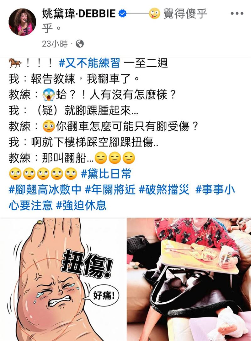 姚黛瑋搞混「翻船」、「翻車」。（圖／翻攝自臉書）