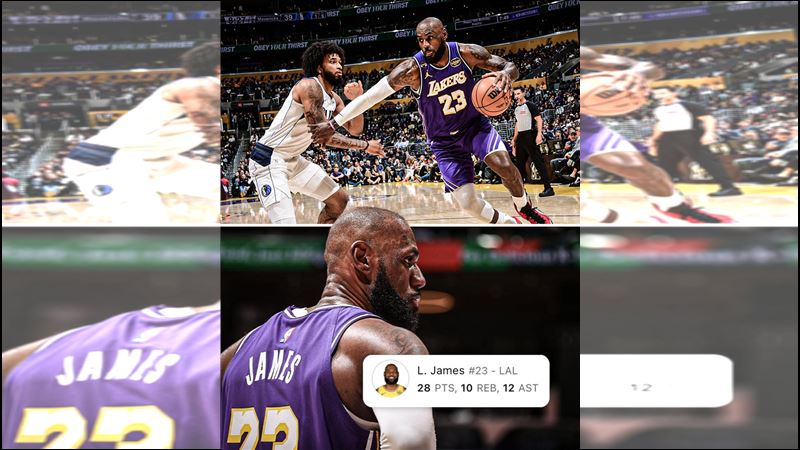 詹姆斯（LeBron James）成為史上最年長完成大三元的球員。（圖／翻攝自X平台 @SportsCenter）