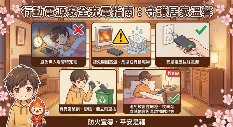 台中市消防局呼籲，民眾使用行動電源應特別注意。（圖／台中市消防局提供）