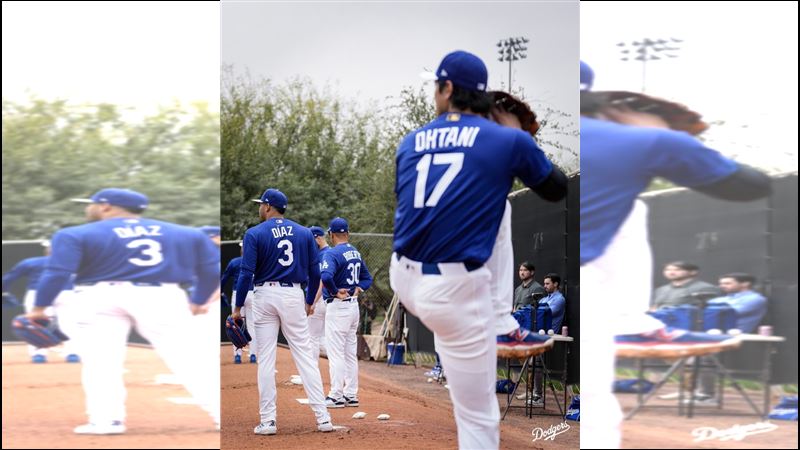 大谷翔平在道奇春訓以「二刀流」身分備戰。（圖／翻攝自道奇 X）