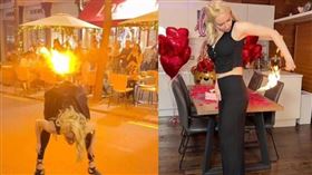 魔術師安娜彎腰，讓臀部處噴出火焰，獵奇畫面引發熱議。（翻攝IG@annaadelos）
