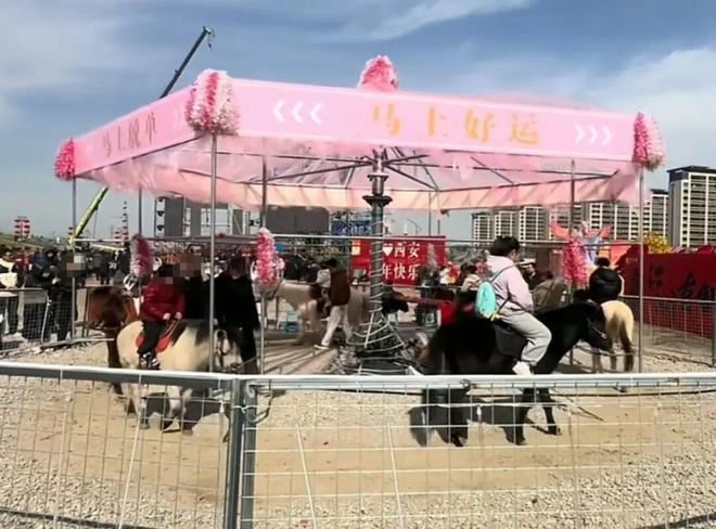 中國遊樂園驚見「用真馬」旋轉木馬。（圖／翻攝自微博）