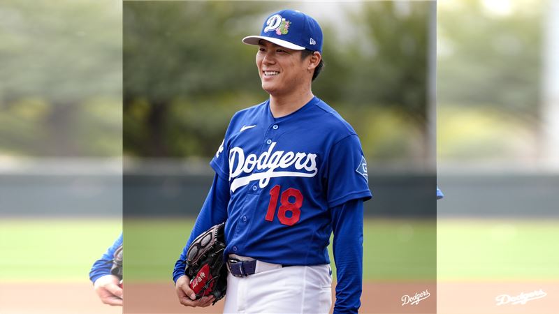 山本由伸春訓第1天投Live BP。（圖／翻攝自道奇推特）