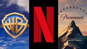 華納兄弟探索、Netflix、派拉蒙天空之舞，LOGO（圖／翻攝自華納兄弟探索 X平台、Netflix、派拉蒙天空之舞臉書）