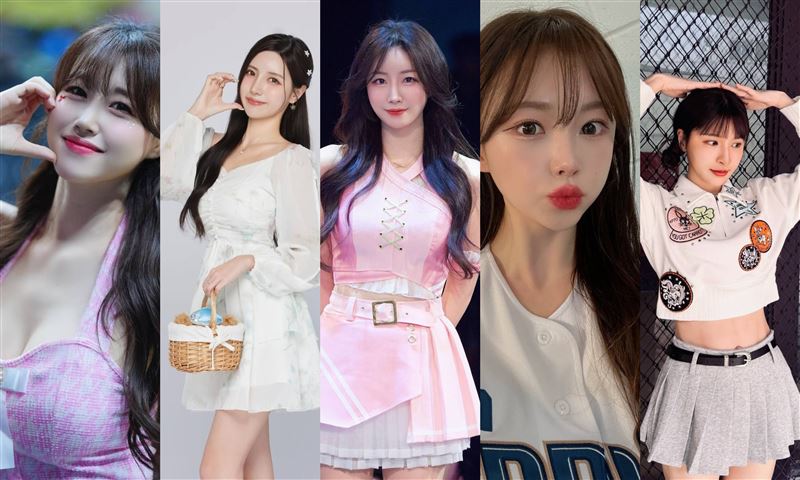 金渡兒（左起）、南珉貞、安芝儇、金娜妍、峮峮分別排名6~10。（組合圖／翻攝自IG）