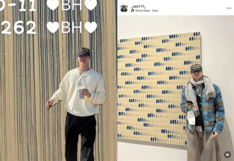 安芝儇手機桌面截圖中男子，與成百賢戴的球帽造型與圖案幾乎相同。（組合圖／翻攝自韓網DCinside IG @_sbh777_）