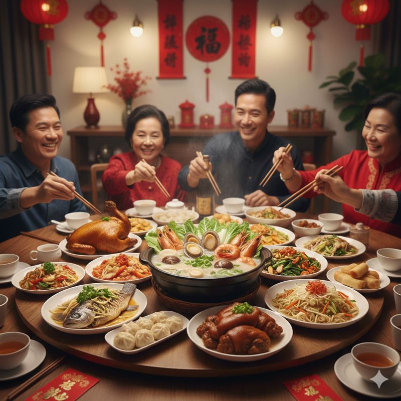 農曆年節將近，年菜滿桌、親友團圓，不少人難免放鬆飲食。（圖／AI生成）