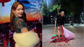 安妮獨自清理鞭炮屑。（圖／翻攝自IG）