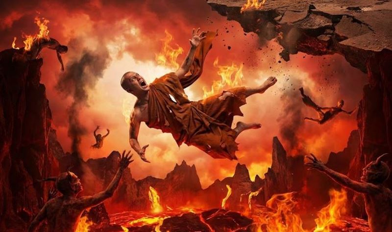 提婆達多因為當內鬼，墜入阿鼻地獄。（示意圖／AI生成）