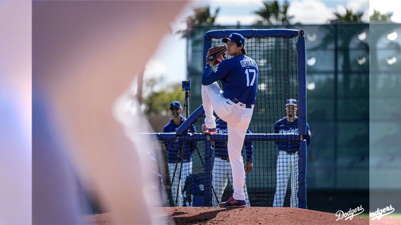 大谷翔平今年首度和隊友進行實戰演練。（圖／翻攝自道奇 X平台）