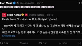 馬斯克熱情發文向韓國人才招手。（圖／翻攝自X平台 @elonmusk）