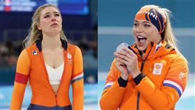 荷蘭競速滑冰女將萊爾丹在女子1000公尺長道競速滑冰項目勇奪金牌，賽後她拉開拉鍊露出運動內衣。（圖／翻攝自X平台 @juttaleerdan）