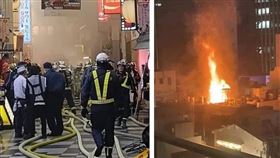 大阪梅田商圈晚間發生火災，濃煙竄出街區上空。（圖／翻攝自X，@Gt8VUlzRG7buafO）