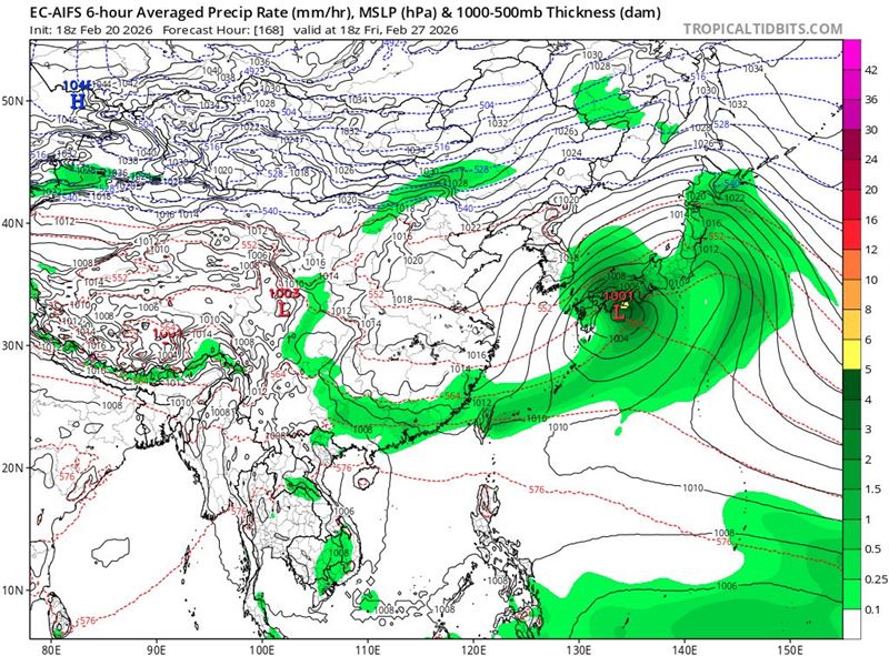 華南雲雨及南支槽有逐漸活躍跡象，也就是俗稱的春雨。（圖／翻攝自觀氣象看天氣）