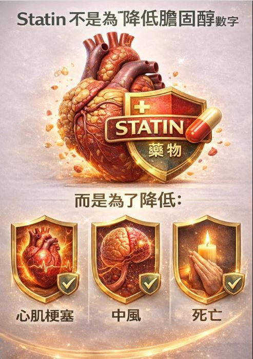 醫師黃軒表示，Statin藥品不是為了降低膽固醇數字，而是為了降低心梗、中風、死亡的風險。(圖／取自黃軒的臉書)