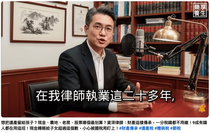 網傳自稱執業20年的律師，教大家如何避稅，其實全部都是AI生成，內容還有不少錯誤。（圖／翻攝自事實查核中心官網）