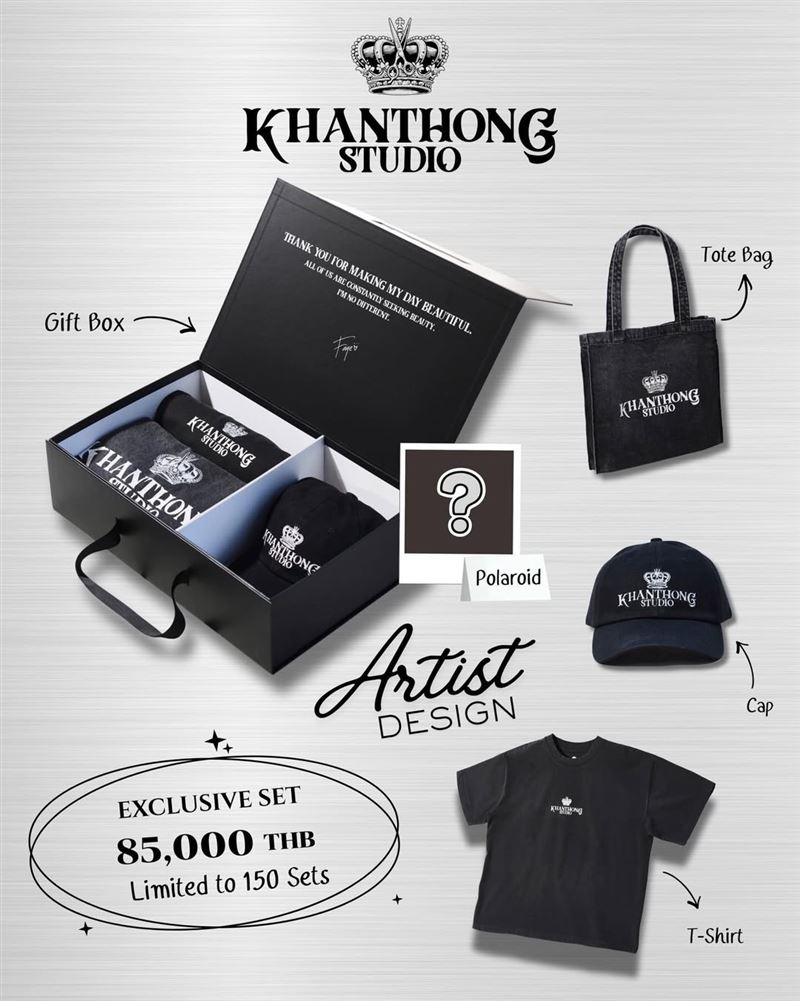 8萬5000泰銖除了1對1剪髮服務，還包含限定禮盒組，內有帽子、服飾、包款與一張拍立得合照。（圖／翻攝自IG @khanthongstudio.th）