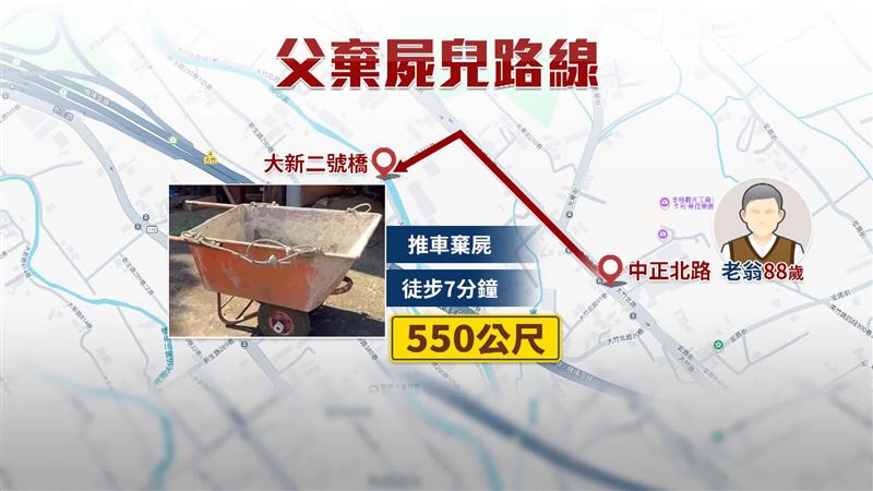 棄屍路線曝光，嫌犯走了大約550公尺後棄屍