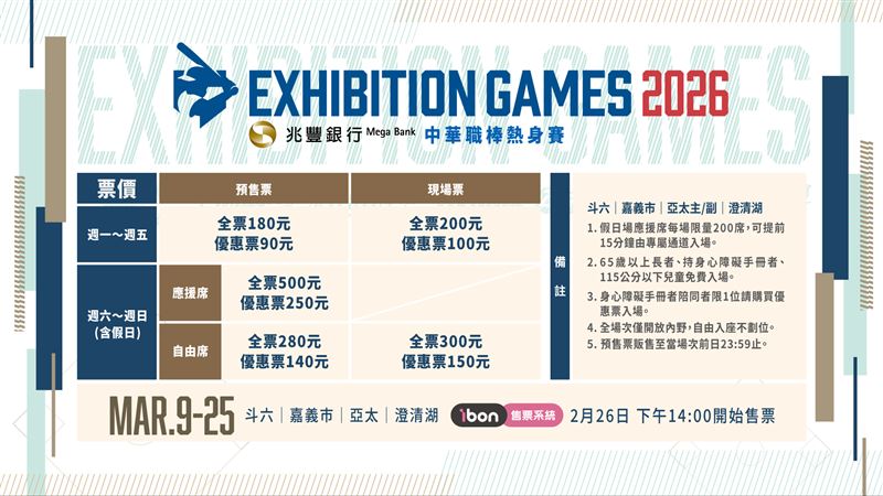 中職37年熱身賽售票資訊。（圖／中華職棒大聯盟提供）