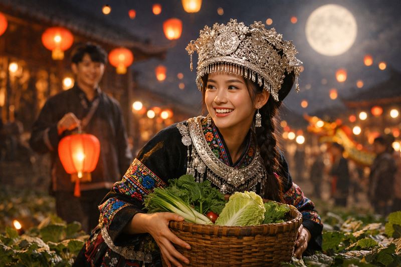 古代元宵節不只有花燈，還有美好的愛情：甚至有一民族的少女在當天靠偷菜追求意中人。（示意圖／AI生成）