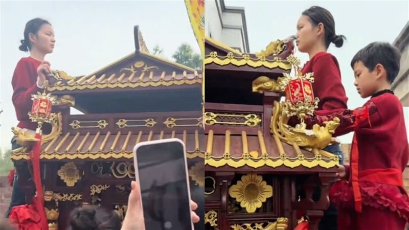 傳出媽祖出巡爆14歲女乩童遭換，富商砸200萬換兒子上，結果連8怒杯、神轎抬不動。（圖／翻攝自微博）