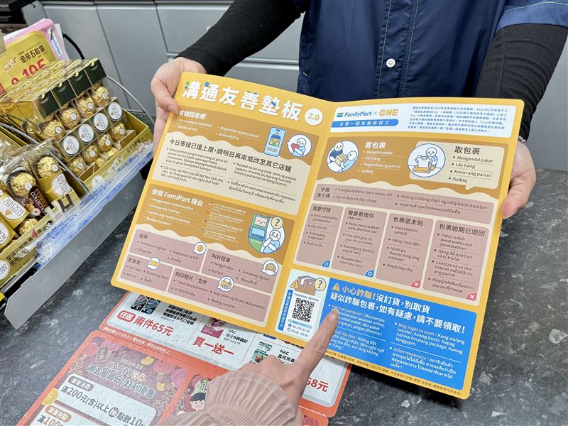 全家溝通友善墊板2.0進化。化身移工「安心生活神隊友」，新增移工許願3大服務指引。（圖／品牌業者提供）