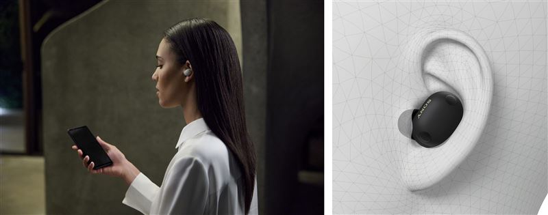 WF-1000XM6單側各配備兩個麥克風與骨傳導感測器，結合AI波束成形降噪演算法，確保傳遞清晰的高通話品質。（圖／台灣索尼提供）