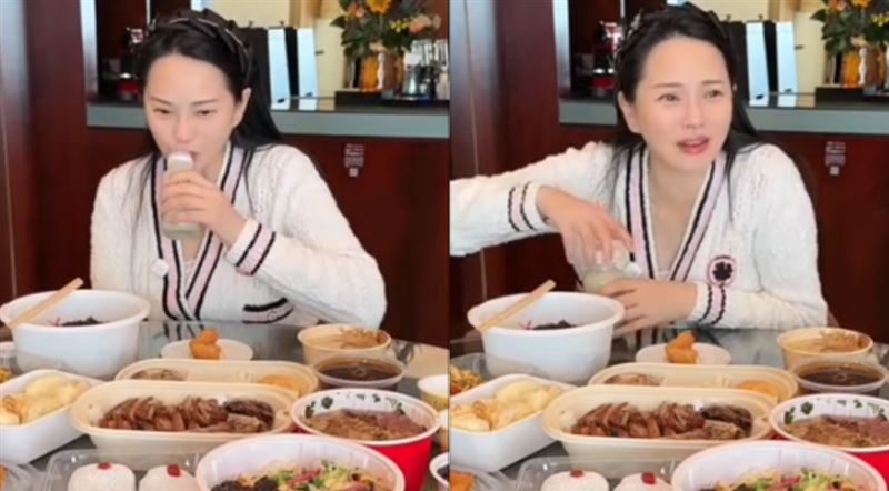 伊能靜才打開瓶蓋聞味道就苦笑說「聞到味兒已經不行了」，淺嚐一口後更皺眉直呼「怎麼是酸的」。（圖／翻攝自抖音）