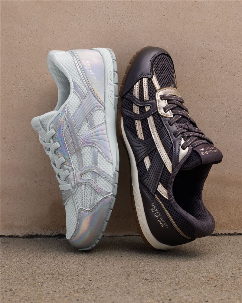 SKECHERS RETRO LITE以Y3K美學重塑薄底新風格。（圖／品牌業者提供）