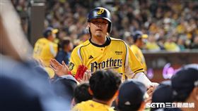 台日棒球國際交流賽，中信兄弟捕手高宇杰靠詹子賢的安打撲回本壘得分。（圖／記者劉彥池攝影）