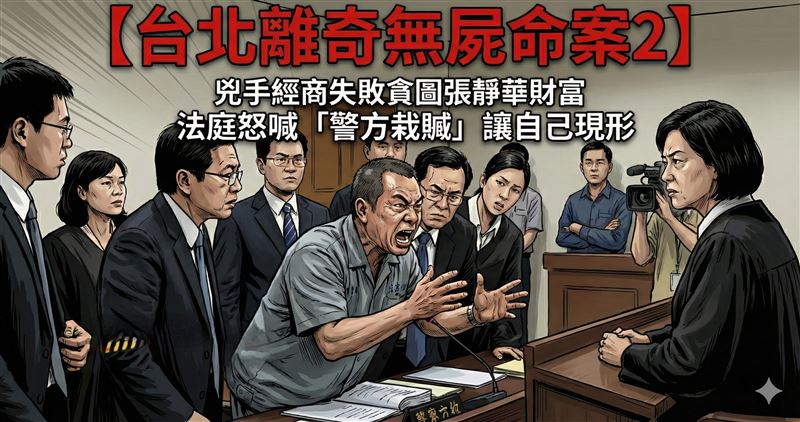 【台北大區無屍命案2】兇手經商失敗貪圖張靜華財富紓困，法庭怒喊4個「警察栽贓」】露餡。（圖／AI製作）