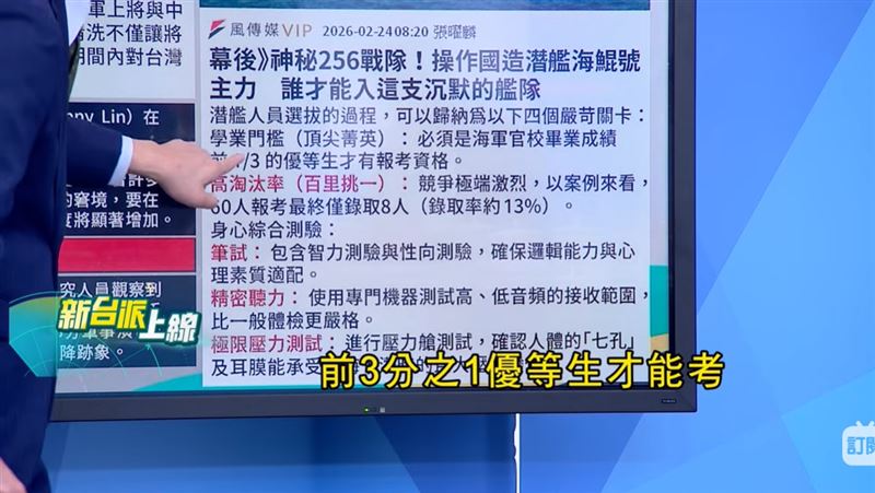 媒體報導,海軍官校前3分之1的優等生才能報考海鯤號「256戰隊」。(圖/新台派上線)
