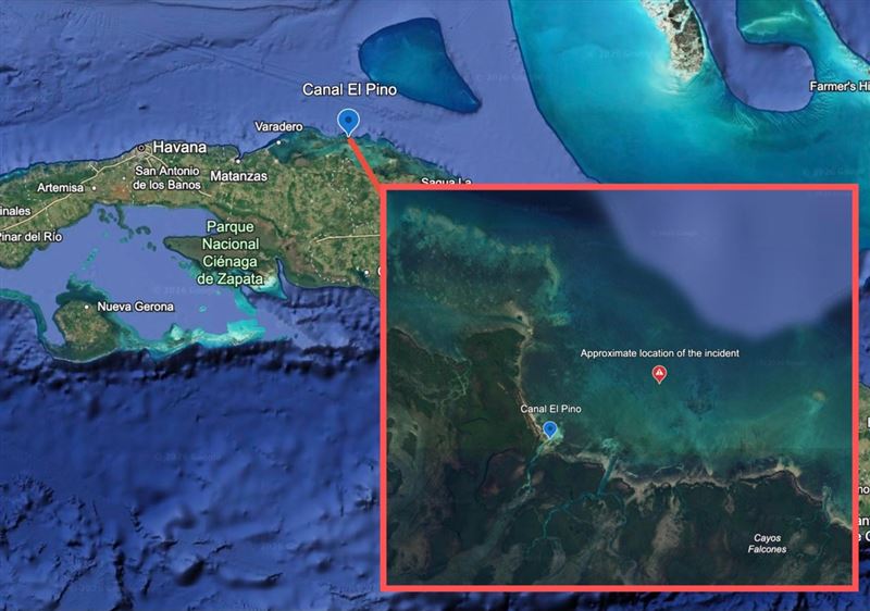 美國船隻遭開火的地點──法爾科內斯礁──距離佛州僅約100英里。（圖／翻攝自X平台 @WorldDailyFeed）
