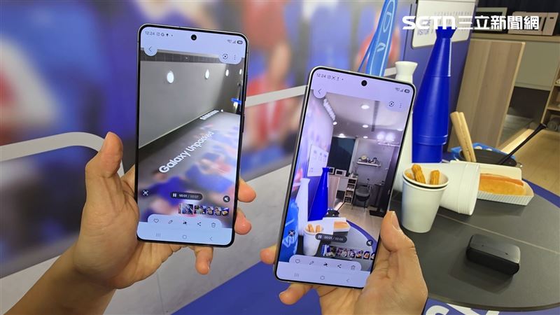 三星展示區以同場景錄影回放對照，強調S26在動態拍攝時的防震表現與畫面穩定性提升。（圖／記者李宜樺攝影）