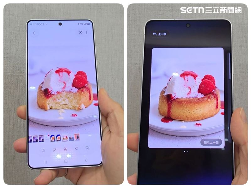 以蛋糕畫面示範AI影像處理與修圖功能，強調細節保留與一鍵調整後的呈現效果。（圖／記者李宜樺攝影）