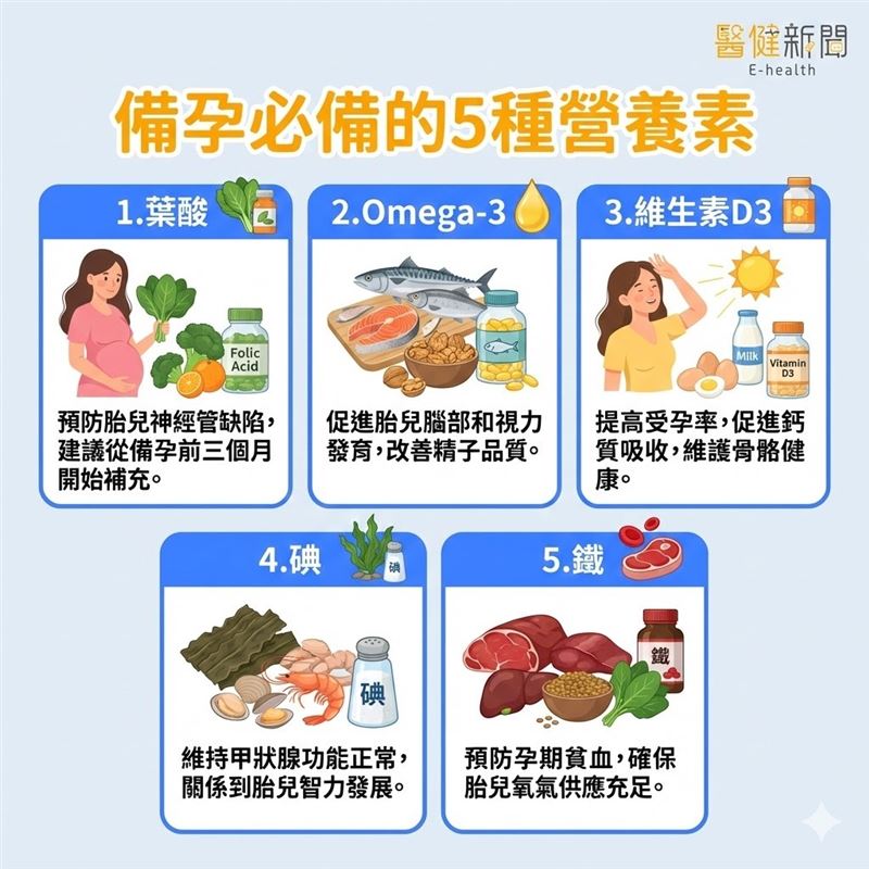 備孕從飲食做起！補充必備「5種營養素」迎接好孕到來！。（圖／醫健新聞網提供）