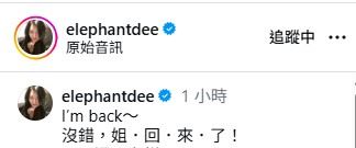 小S在貼文中寫下：「I&rsquo;m back～沒錯，姐．回．來．了！」。（圖／翻攝自小S IG）