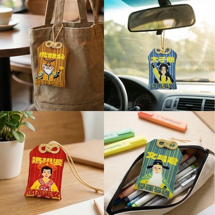 聯名護身符讓傳統信仰以更貼近生活的樣貌呈現，無論掛在包包、車內或書桌旁，都能成為一份隨身的安定陪伴。（圖／唐氏症基金會提供）