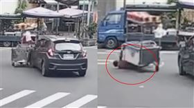 高雄,行人,阿嬤,地瓜,車禍,攤車,自小客車,穿越道（圖／翻攝畫面）