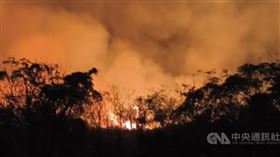 台東知本溪出海口、過去捷地爾開發區26日晚間發生火警，因靠近海邊，在風勢助長下快速燃燒，台東縣消防局接獲通報趕到現場時，現場已是一片火海。（圖／中央社）
